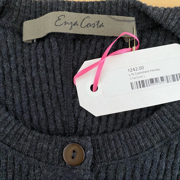 Enza Costa Cashmere Ribbed Henley Charcoal - Picture 11 of 14